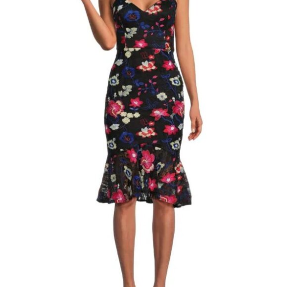 GUESS Embroidered Lace Midi Dress Black Multi Size 14 - Picture 3 of 3